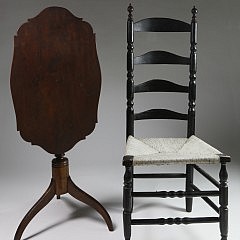 Nantucket Late Federal Mahogany Candlestand &  Nantucket Black Painted Ladderback Side Chair