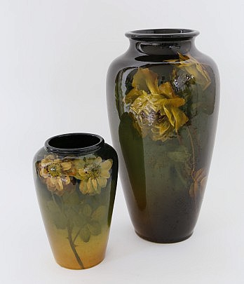 Louwelsa Weller & Rookwood Floral Decorated Vases