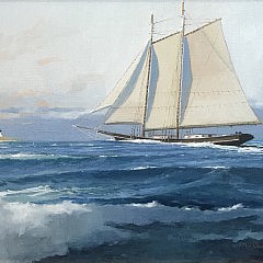 William W. Lowe Oil on Linen “Rough Seas Off Brant Point Lighthouse”