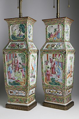 Pair of Famille Rose Chinese Export Porcelain Vases