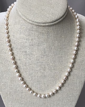 5mm – 6mm White Cultured Pearl Necklace with Filigree Clasp