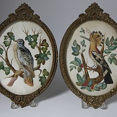 Pair of Framed Watercolor and Cut Paper Pictures of Birds