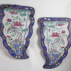 Pair of Canton Enameled Copper Leaf Form Plaques