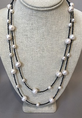 7mm – 11mm White Fresh Water Pearl and Spinel Necklace