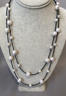 7mm – 11mm White Fresh Water Pearl and Spinel Necklace