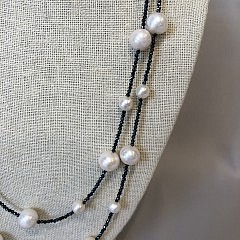 7mm – 11mm White Fresh Water Pearl and Spinel Necklace