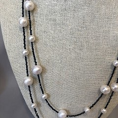 7mm – 11mm White Fresh Water Pearl and Spinel Necklace