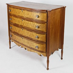 Federal Cherry and Bird’s Eye Maple Bowfront Chest of Drawers