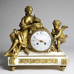 Louis XVI Style Gilt-Bronze and White Marble Mantel Clock