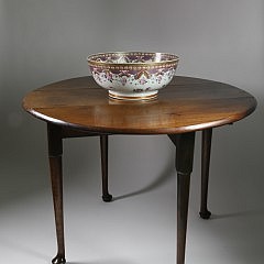 Chinese Export Punch Bowl and Queen Anne Mahogany Drop Leaf Tea TableTable