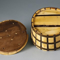 Fine Whale Ivory, Baleen, Tortoiseshell and Brass Miniature Covered Tub, circa 1840