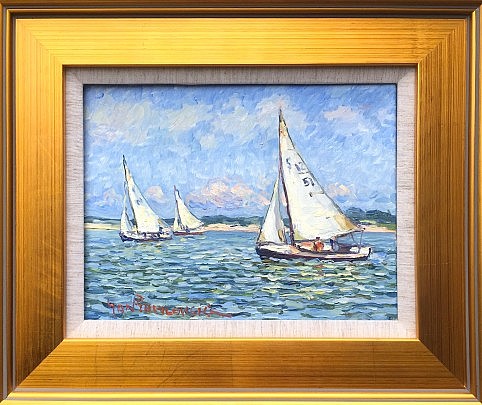 Jan Pawlowski Oil on Canvas Sailing in Polpis Harbor