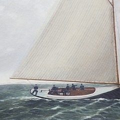 H. J. Brook, Oil on Canvas The Catboat Addie L. Preston, 1885 Sailing in a Stiff Breeze