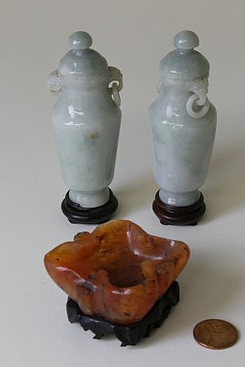 Pair Miniature Jade Vases and Carnelian Water Coupe_0326