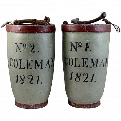 Pair of Nantucket Fire Buckets - Coleman Family No. 1 & No. 2 1821