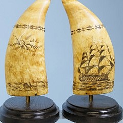 Pair of Scrimshaw Sperm Whale Teeth, circa 1840