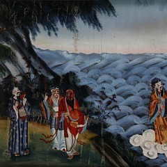 Chinese Reverse Painting On Glass, “Triumph of the Eight Immortals Over the Forces of the Dragon King of the East Sea”