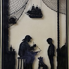 Framed Verre Églomisé Picture “Nelson’s First Lesson” and Brass Mounted Mahogany Campaign Bottle Box