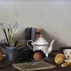 Michael J. Moore Oil on Panel Afternoon Tea Still Life