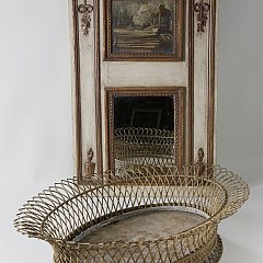 Louis XVI Style Trumeau Mirror and French Wire Basket