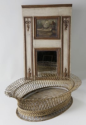 Louis XVI Style Trumeau Mirror and French Wire Basket