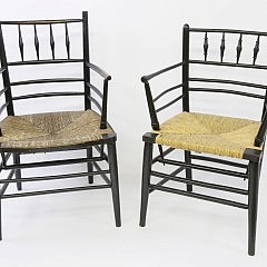 William Morris & Co., London “Sussex” English Arts and Crafts Settee and Two Armchairs Designed by Phillip Webb