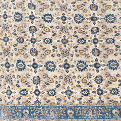 Turkish Hand Woven Blue and Taupe Carpet