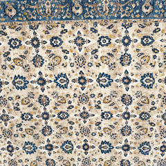 Turkish Hand Woven Blue and Taupe Carpet