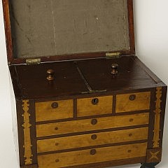 English Sterling Silver Jack Stick, American Inlaid Faux Chest of Drawers Tea Caddy, circa 1850