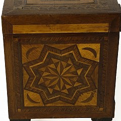 English Sterling Silver Jack Stick, American Inlaid Faux Chest of Drawers Tea Caddy, circa 1850