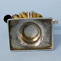 English Sterling Silver Jack Stick, American Inlaid Faux Chest of Drawers Tea Caddy, circa 1850