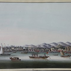 Four Exceptional Youqua, Chinese Export Watercolors on Paper “Shanghai, Canton, Macao and Amoy”