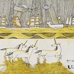 John F. Lochtefeld Acrylic and Pen on Masonite “Unicorns and Whales”