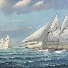 William W. Lowe Oil on Linen “Schooner Hard Driving Off Nantucket”