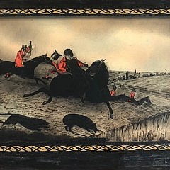 19th Century English Reverse Painting on Glass of a Hunting Scene “Going into a Gravel Pit”