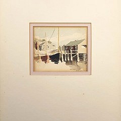 Doris and Richard Beer Watercolor on Paper “Three Sailboats Docked”