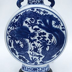 Pair of Chinese Blue and White Porcelain Flask Lamps