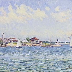 Jan Pawlowski Oil on Canvas “Coast Guard Station by Brant Point”