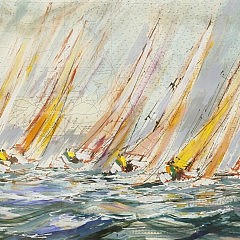 Kerry Hallam Acrylic on Nantucket Nautical Chart “The Race”