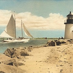 Two William W. Coffin Hand Colored Photographs “Rounding Brant Point, Nantucket” and “Between the Docks, Nantucket”