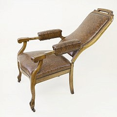 Carved and Upholstered Reclining Dentist Open Armchair, 19th Century