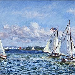 Jan Pawlowski Oil on Canvas “Sailing in Polpis Harbor on a Brisk Day”