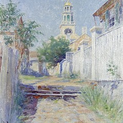 19th Century Oil on Canvas “Stone Alley, Nantucket”