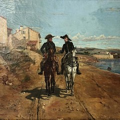 Jean-Louis-Ernest Meissonier Oil on Canvas “Two Military Men on Horseback”