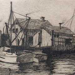 Leonard H. Mersky Limited Edition Etching “Straight Wharf, Nantucket”