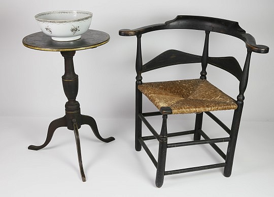 Connecticut River Valley Tilt top Candlestand and New England Corner Chair