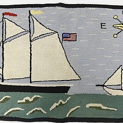 Vintage Schooner and Sailboat Hooked Rug