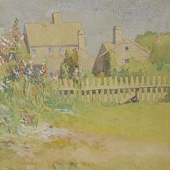 Leander M. Churbuck Nantucket Watercolor "Backyard Hollyhock"