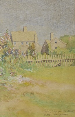 Leander M. Churbuck Nantucket Watercolor "Backyard Hollyhock"