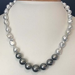 9mm-14mm White South Sea Baroque and Tahitian Pearl Necklace